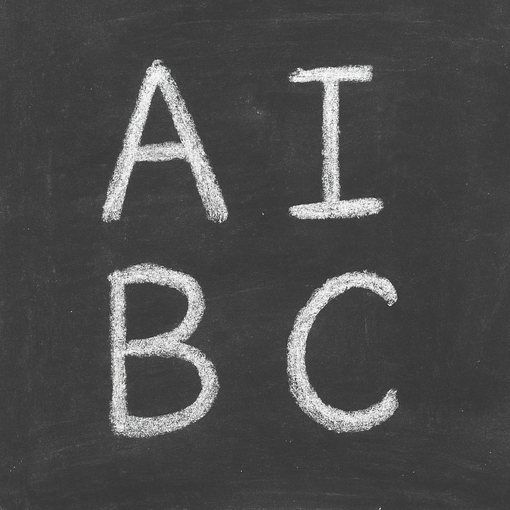 a school blackboard with the letters 'A', 'I', 'B' and 'C' written in chalk