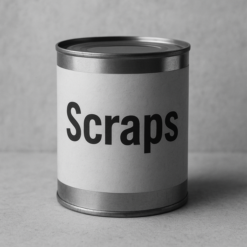 a tin can labelled 'Scraps'