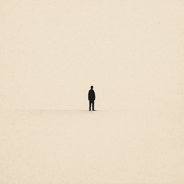 a tiny isloated figure stands on an indistinct horizon far away